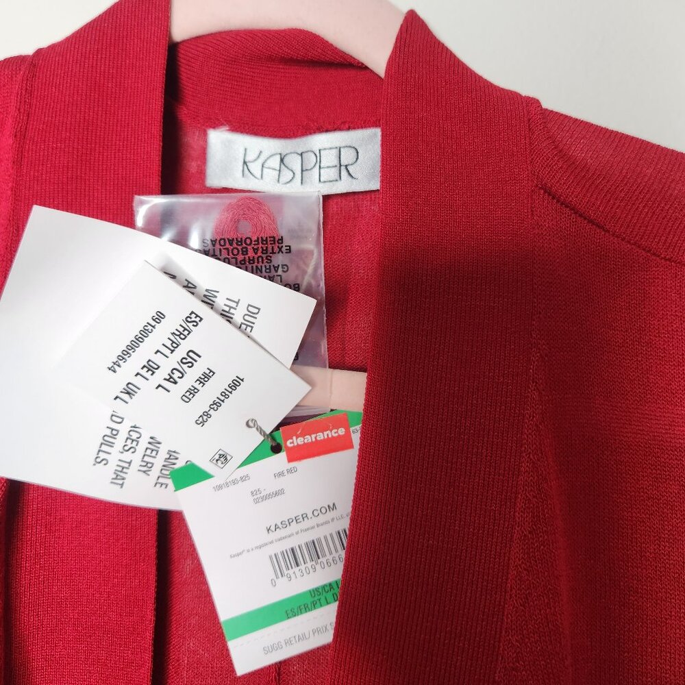 NWT Kasper Red Holiday Knit Open Front Cardigan Size‎ Large - Picture 3 of 6